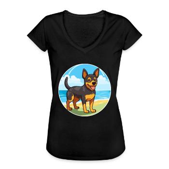Lancashire Heeler Dog Breed Cartoon Kawaii Clipart - Women's Vintage T-Shirt - black - Front - Danielle (179cm)
