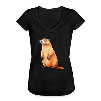 Murmeltier buntes Aquarell Cartoon Kawaii Tier - Frauen Vintage T-Shirt - Schwarz - Vorne - Danielle (179cm)