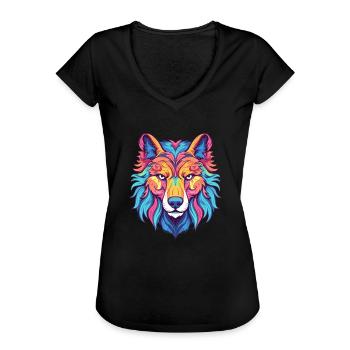Wolf Buntes Aquarell Cartoon Kawaii Tier - Frauen Vintage T-Shirt - Schwarz - Vorne - Danielle (179cm)