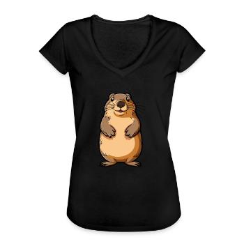 Gopher Cute Cartoon Kawaii Watercolor Animal Pet - Women's Vintage T-Shirt - black - Front - Danielle (179cm)