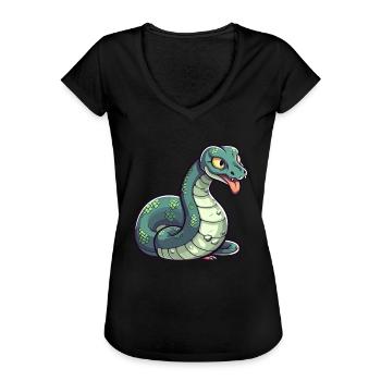 Anakonda Niedliche Karikatur Kawaii Aquarell Tier Haustier - Frauen Vintage T-Shirt - Schwarz - Vorne - Danielle (179cm)