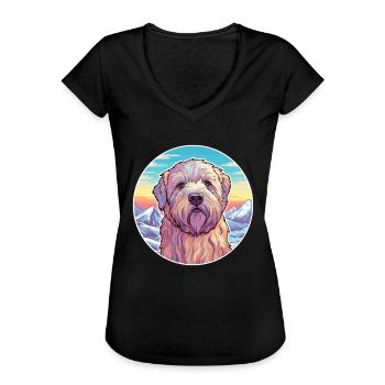 Wheaten Terrier à poil doux race de chien Cartoon Kawa - T-shirt vintage Femme - noir - Devant - Danielle (179cm)