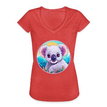 Koala Aquarell Karikatur Kawaii Haustier Tier Farbefu - Frauen Vintage T-Shirt - Rot meliert - Vorne - Danielle (179cm)