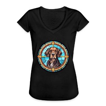Portuguese Watchdog Dog Breed Stained Glass Colorf - Women's Vintage T-Shirt - black - Front - Danielle (179cm)