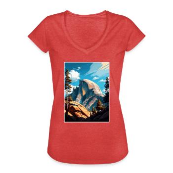 Half Dome Yosemite Californie affiche de voyage - T-shirt vintage Femme - rouge chiné - Devant - Danielle (179cm)