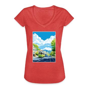 Christchurch Nouvelle-Zélande Vintage Travel Poster WPA - T-shirt vintage Femme - rouge chiné - Devant - Danielle (179cm)