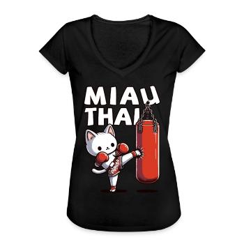 Muay Thai Boxing, Thai Boxing Kickboxen Miau Thai - Frauen Vintage T-Shirt - Schwarz - Vorne - Danielle (179cm)