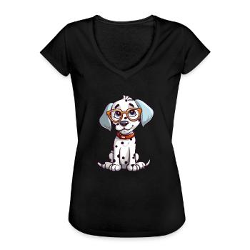 Dalmatian Dog Breed Watercolor Cartoon Kawaii Glas - Women's Vintage T-Shirt - black - Front - Danielle (179cm)