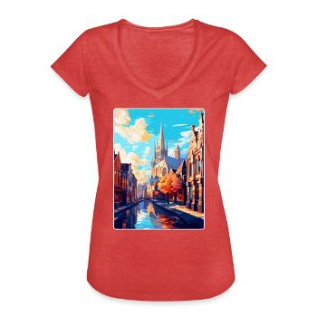 Gent Belgien Vintage Reiseplakat WPA Souvenir - Frauen Vintage T-Shirt - Rot meliert - Vorne - Danielle (179cm)
