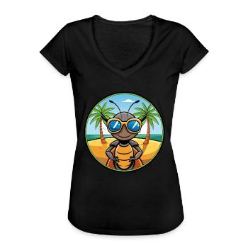 Ameise lustige Cartoon Sommer Strand Sonnenbrille Aufkleber - Frauen Vintage T-Shirt - Schwarz - Vorne - Danielle (179cm)