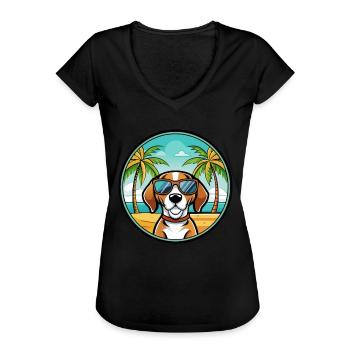 Treeing Walker Coonhound Dog Breed Cartoon Beach - Women's Vintage T-Shirt - black - Front - Danielle (179cm)
