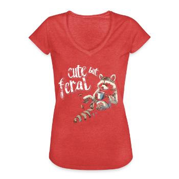 Cute Raccoon Coffee Drinker Cartoon - Women's Vintage T-Shirt - heather red - Front - Danielle (179cm)