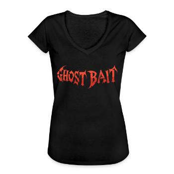Appât fantôme Lettrage rouge | Conception de leurre fantôme - T-shirt vintage Femme - noir - Devant - Danielle (179cm)