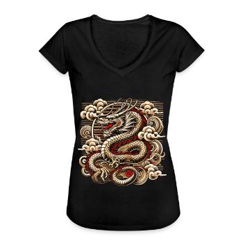 Kaiserliches Drachen Japan Retro 80s 90s Wolken - Frauen Vintage T-Shirt - Schwarz - Vorne - Danielle (179cm)