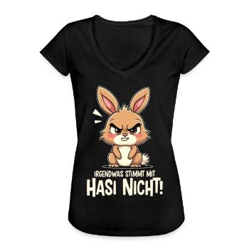 Irgendwas Stimmt Mit Hasi Nicht Böses Hasi - Frauen Vintage T-Shirt - Schwarz - Vorne - Danielle (179cm)
