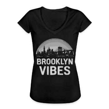Pont Brooklyn Vibes, New York, New York - T-shirt vintage Femme - noir - Devant - Danielle (179cm)
