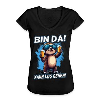Bin da kann los gehen | Party Sloth Faultier - Frauen Vintage T-Shirt - Schwarz - Vorne - Danielle (179cm)