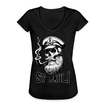 St.Pauli Kiez Hamburg Totenkopf Sankt Pauli - T-shirt vintage Femme - noir - Devant - Danielle (179cm)