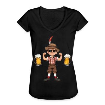 Boy in Lederhosen Beer JGA Mallorca Bavaria Booze - Women's Vintage T-Shirt - black - Front - Danielle (179cm)