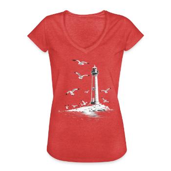 Phare Seagull Harbor Moin Sea Lake - T-shirt vintage Femme - rouge chiné - Devant - Danielle (179cm)