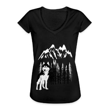 Gebirge Mountains Husky Wildnis Wild Xmas Hund - Frauen Vintage T-Shirt - Schwarz - Vorne