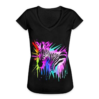 Buntes Zebra - Frauen Vintage T-Shirt - Schwarz - Vorne - Danielle (179cm)