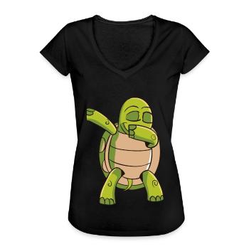 Dabbende Turtle - Funny Animal Logo - Women's Vintage T-Shirt - black - Front - Danielle (179cm)