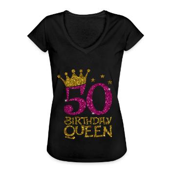 50 Birthday Queen Bday - Frauen Vintage T-Shirt - Schwarz - Vorne - Danielle (179cm)