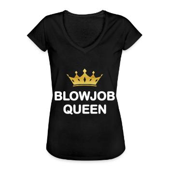 Damen Blowjob Queen I Love Blowjob Sprueche JGA - Frauen Vintage T-Shirt - Schwarz - Vorne - Danielle (179cm)