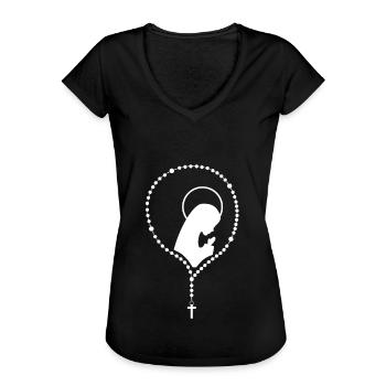 Katholisches Kirchen Motiv mit Nonne & Rosenkranz - Frauen Vintage T-Shirt - Schwarz - Vorne - Danielle (179cm)
