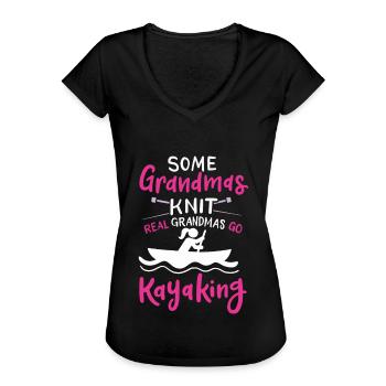 Kayak Some Grandmas Knit Real Grandmas Go Kayaking - Women's Vintage T-Shirt - black - Front - Danielle (179cm)