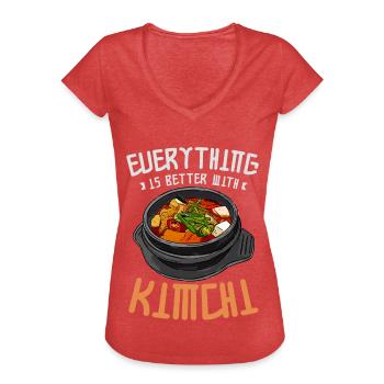 Kimchi Drôle Everything is better with kimchi - T-shirt vintage Femme - rouge chiné - Devant - Danielle (179cm)