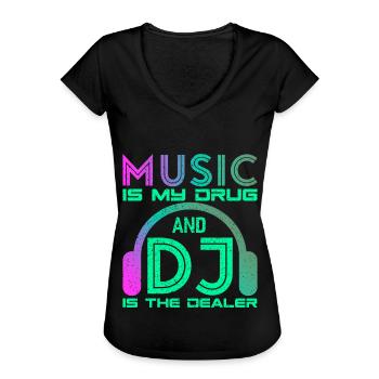 DJ - Frauen Vintage T-Shirt - Schwarz - Vorne - Danielle (179cm)