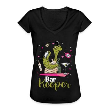 Tortue barman - T-shirt vintage Femme - noir - Devant - Danielle (179cm)