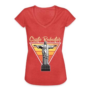 Cristo Redentor Brésil Rio Statue du Christ Rédempteur - T-shirt vintage Femme - rouge chiné - Devant - Danielle (179cm)