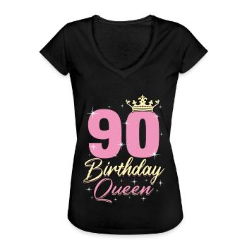 Birthday Queen 90 - Frauen Vintage T-Shirt - Schwarz - Vorne - Danielle (179cm)