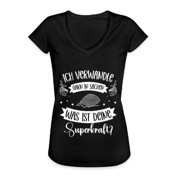 Wolle Häkeln Hobby Nähen Strickerin Stricken für - Frauen Vintage T-Shirt - Schwarz - Vorne - Danielle (179cm)