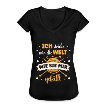 Wolle Häkeln Hobby Nähen Strickerin Stricken für - Frauen Vintage T-Shirt - Schwarz - Vorne - Danielle (179cm)