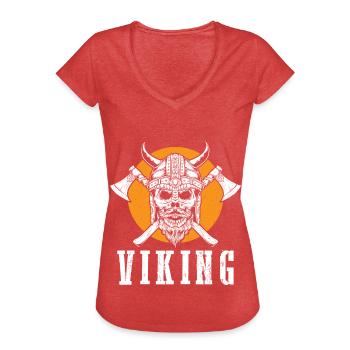 Wikinger-Krieger-Schädel-Axt Walhalla Warriors Myt - Frauen Vintage T-Shirt - Rot meliert - Vorne - Danielle (179cm)