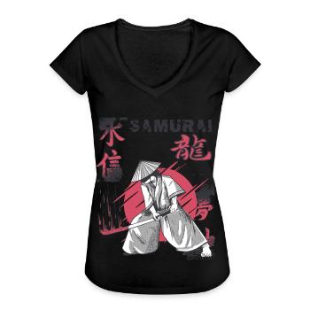 Samouraï Katana Épée Tache de sang Guerre japonaise - T-shirt vintage Femme - noir - Devant - Danielle (179cm)
