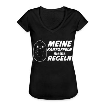Kartoffeln Kartoffel - Frauen Vintage T-Shirt - Schwarz - Vorne - Danielle (179cm)