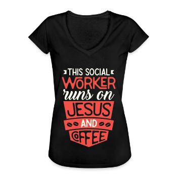 Dieser Sozialarbeiter Läuft Auf Jesus Und Kaffee - Frauen Vintage T-Shirt - Schwarz - Vorne - Danielle (179cm)