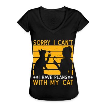 Désolé, je ne peux pas avoir de plans avec mon chat - T-shirt vintage Femme - noir - Devant - Danielle (179cm)