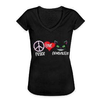 Peace Love Grinsekatze - Frauen Vintage T-Shirt - Schwarz - Vorne - Danielle (179cm)