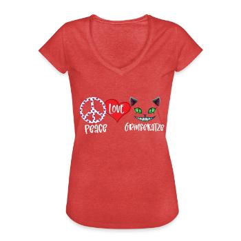 Peace Love Grinsekatze - Frauen Vintage T-Shirt - Rot meliert - Vorne - Danielle (179cm)