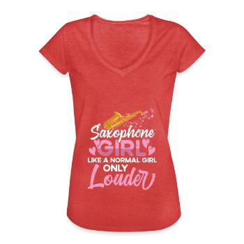 Saxophone Musicien Jazz Musicien - T-shirt vintage Femme - rouge chiné - Devant - Danielle (179cm)