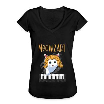Meowzart Musiker Pianist Katzenflüsterer Kitty - Frauen Vintage T-Shirt - Schwarz - Vorne - Danielle (179cm)