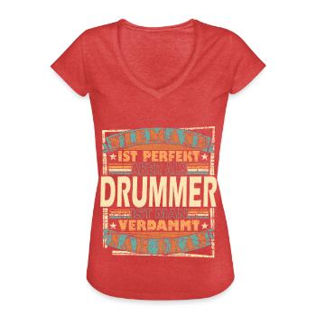 Drums Retro Schlagzeug Musiker Rock neu Geschenk - Frauen Vintage T-Shirt - Rot meliert - Vorne - Danielle (179cm)