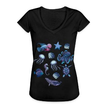 Amateur de poissons Animal marin mer - T-shirt vintage Femme - noir - Devant - Danielle (179cm)