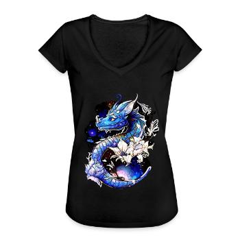 Drache, Blumen, Fantasie, Galaxie, Distressed Stil - Frauen Vintage T-Shirt - Schwarz - Vorne - Danielle (179cm)